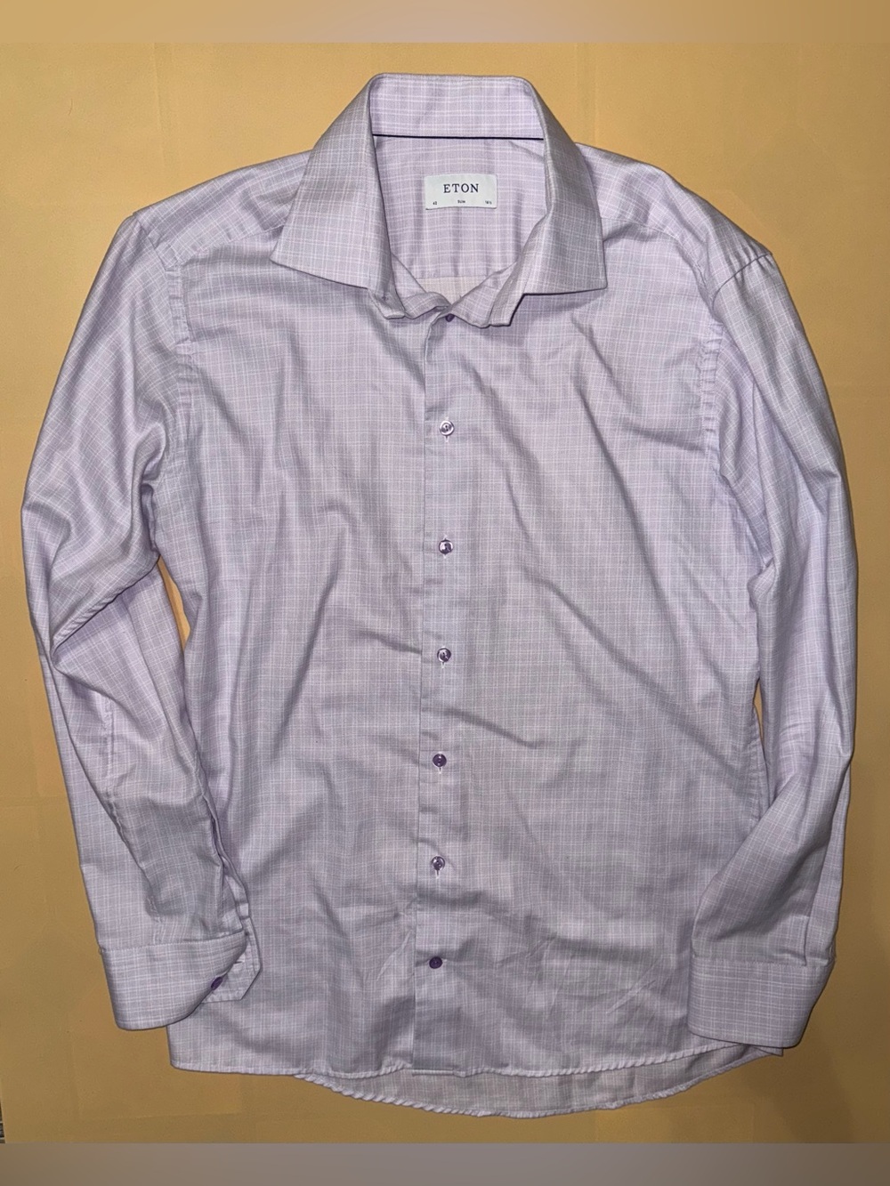 Eton Slim Fit Dress Shirt Men 16.5 42 Light Purple Check Luxury Cotton Button Up